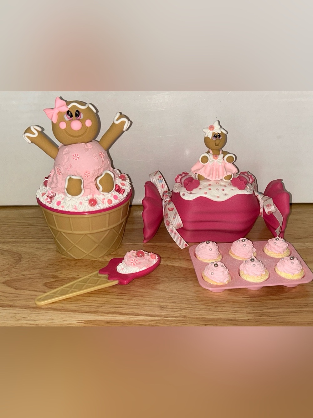 Pink Gingerbread Candy Land Fake Dessert Display Lot Handmade